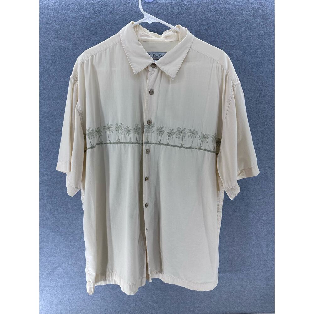 Quicksilver Edition Mens Sz XL Button Down Embroidered Palm Tree Cotton Vacation